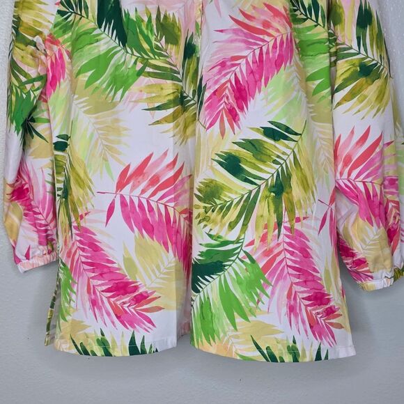 Draper's & Damon's White & Bright Multi Colored Tropical Print Silky Blouse Lrg - Picture 3 of 11